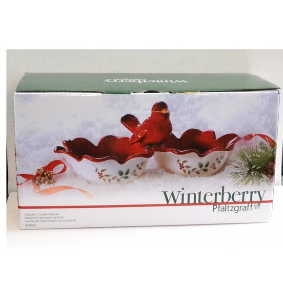 Pfaltzgraff Winterberry 2 Section Cardinal Serving Dish New In Original Box - Picture 1 of 8